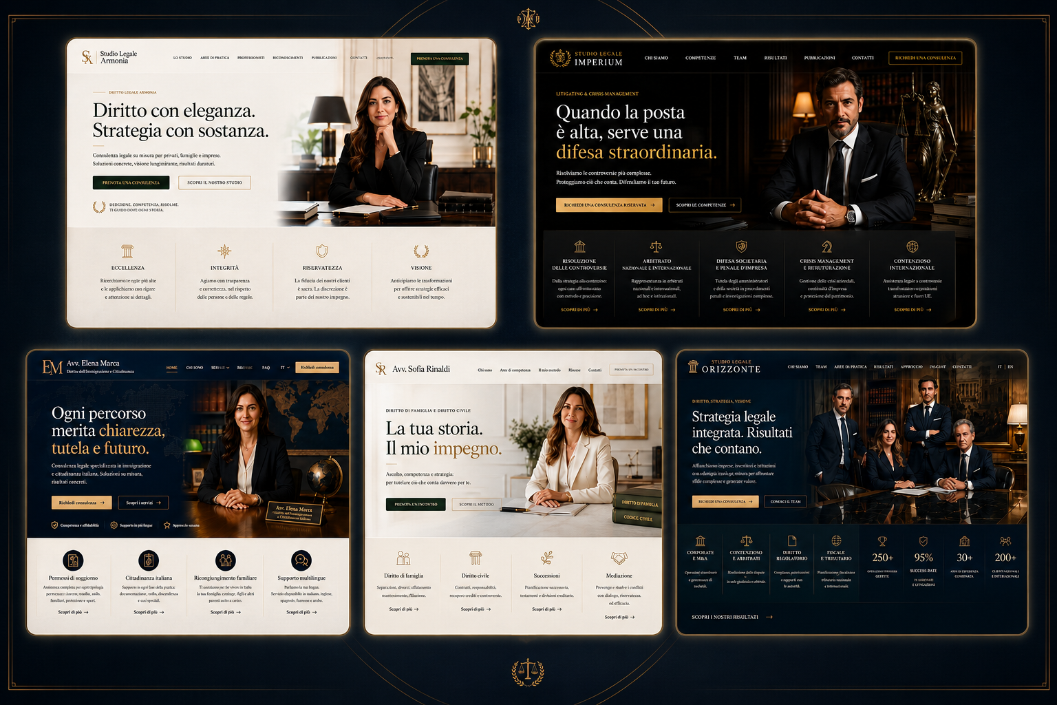 Premium lawyer website concept inside a mobile preview